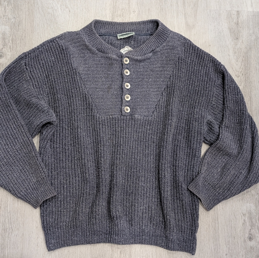 Vintage Woodbridge Men's Knit Blue Crewneck Sweater With Button Detail Size L